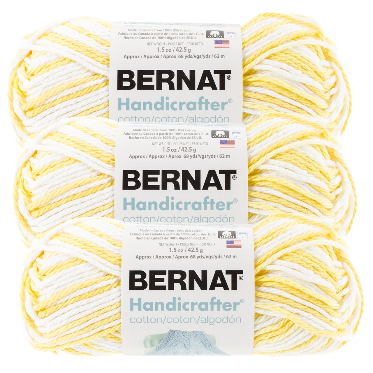 (Pack of 3) Bernat Handicrafter Cotton Yarn - Ombres-Lemon Swirl